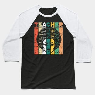 Black Teacher Afro Retro Black History Month Baseball T-Shirt